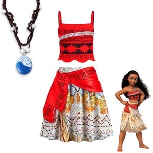 Moana Costume 4T – 5T Girls Halloween Dress with Necklace Disney Princess Dress